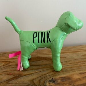 Victoria’s Secret metallic vinyl  green PINK stuffed dog 6”